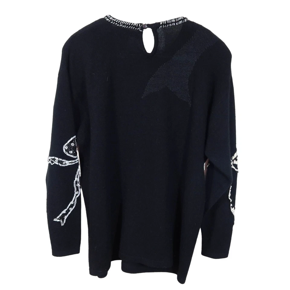 复古串珠蝴蝶结套衫毛衣 L 码带肩垫 Whimsigoth 羊毛 — 第 2/4 张图片