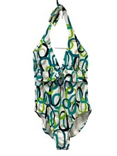 Jantzen Geometric Halter One Piece Swimsuit Womens 14 Tie Back Boho Summer Beach