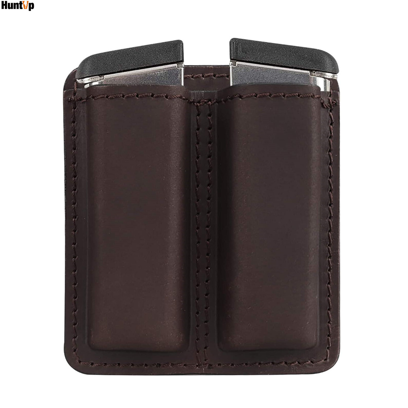 Tactical IWB OWB Genuine Leather Double Magazine Pouch .40 9mm Pistol Mag Holder-image