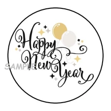 30 HAPPY NEW YEAR ENVELOPE SEALS LABELS STICKERS 1.5" ROUND PARTY FAVORS