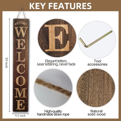 Wooden 59-Inch Rustic Welcome Sign – Perfect for Front Porch & Celebrations - Picture 4 of 9