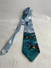 Men's Tie Whale Dolphins Orca Killer Ocean Life Blue Reed St. James