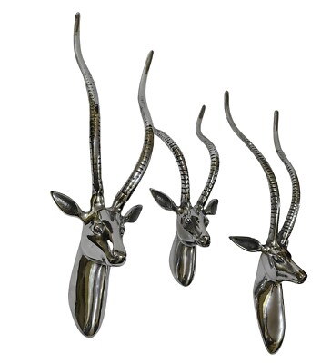 Großes Metall Wandhalterung Hirschkopf Set 3-teilig Hirschkopf Antilope Gazelle