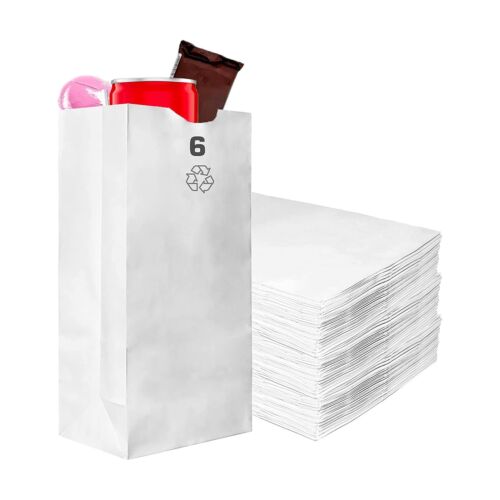 Sacs à lunch en papier blanc Kraft capacité 6 Lb - sacs en papier, sacs de boulangerie, sacs de bonbons - Photo 1 sur 6