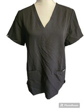 Figs Scrub Top Womens Medium Black Technical Collection V-Neck Pockets
