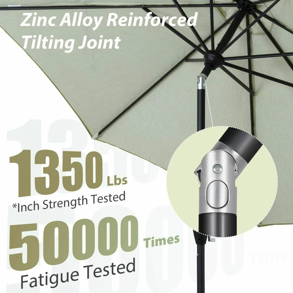 9-футовый зонт для наружного рынка патио Tempera с кнопочным наклоном и рукояткой - Изображение 3 из 4