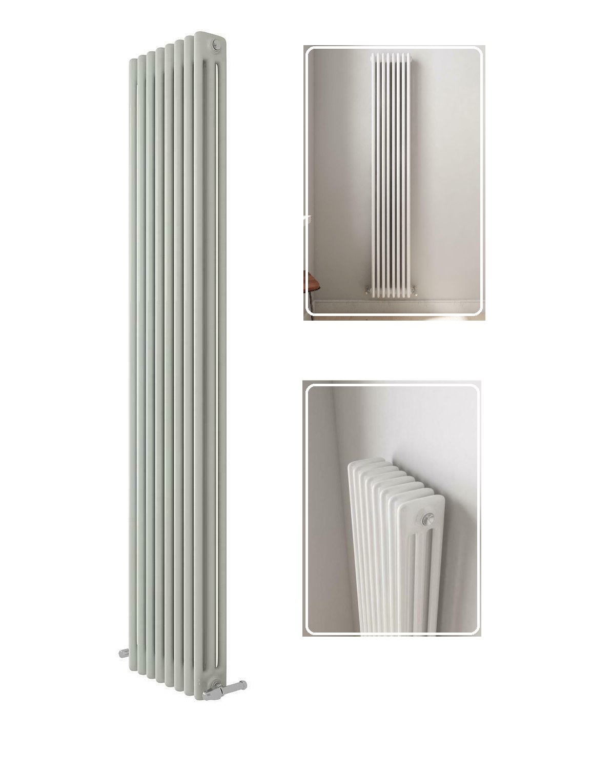 Bathroom Radiator 3 Column Panel Designer Matt White Vertical Central ...