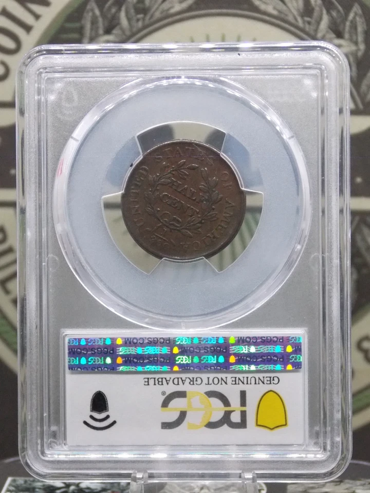 1806 Драпированный бюст половина цента * маленький 6 без стержня * 1/2c PCGS XF детали #802 экстра тонкий - Изображение 4 из 4