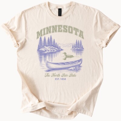 Minnesota North Star State T Shirt Canoe Lake Loon Graphic Nature Tee