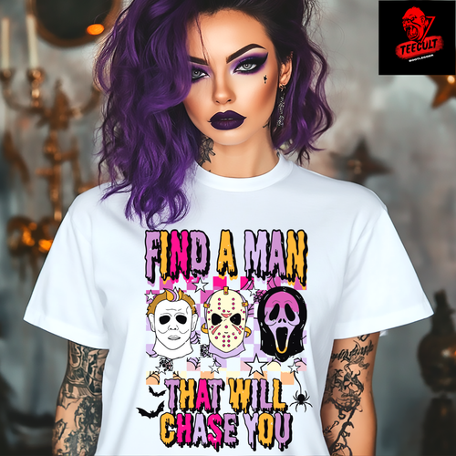 Camiseta unisex de algodón Find a Man That Will Chase You películas de terror S–3XL 🎃 - Imagen 2 de 10