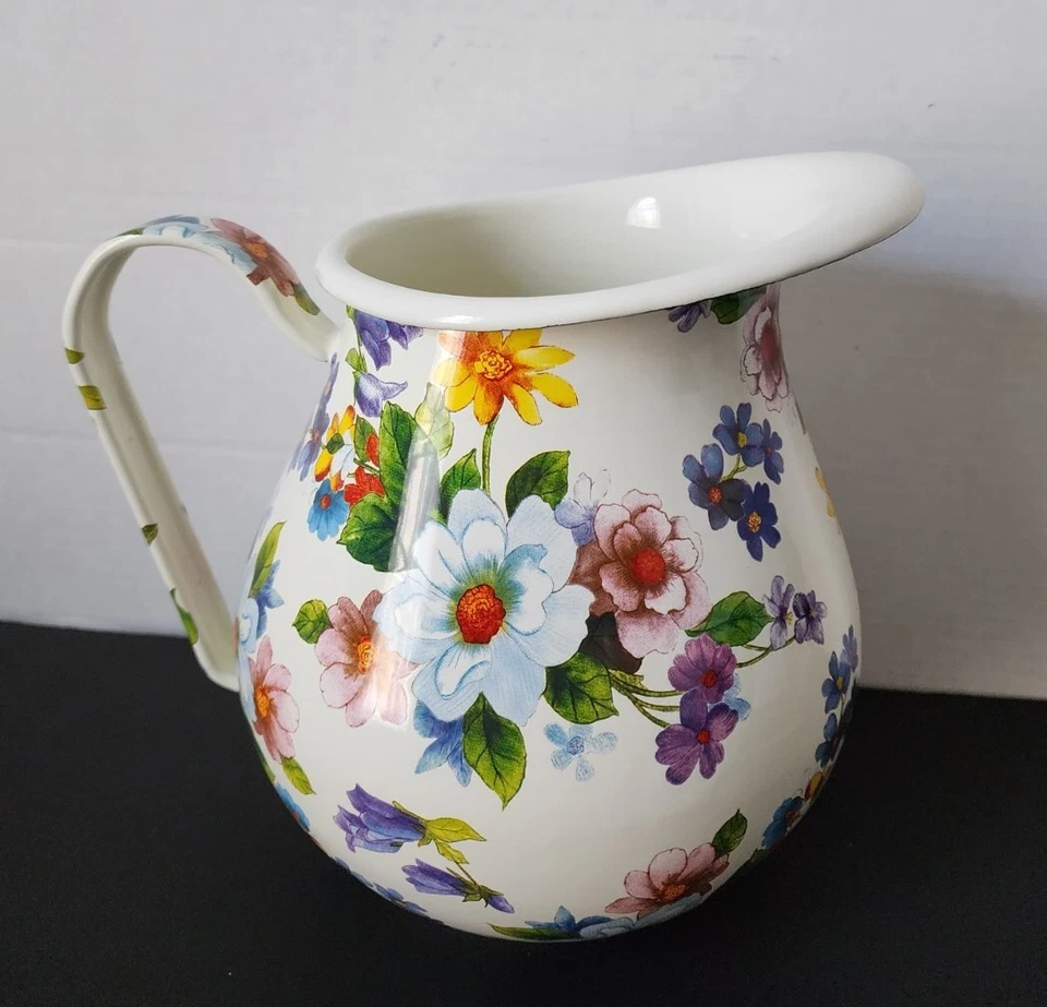 Nueva jarra grande Mackenzie Childs BLANCA FLOR MERCADO ESMALTE 8-1/2" Foto 4 de 4