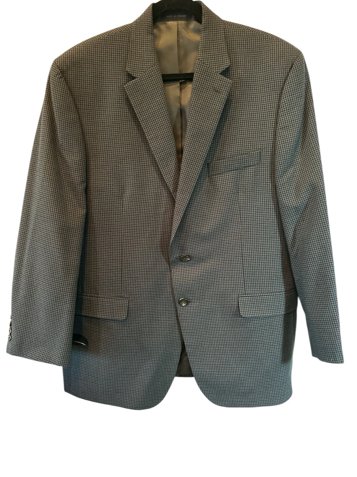 Chaps Mens 2 Button Blazer Gray Houndstooth Jacket Size 44R