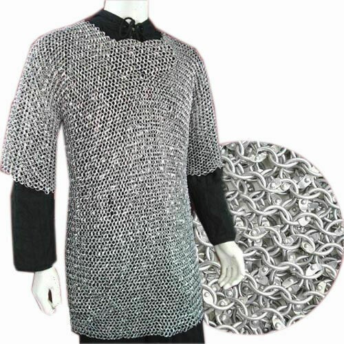 Medieval Chainmail Shirt Aluminium 9 mm Riveted Chain mail Coif Reenactment - Picture 2 of 4