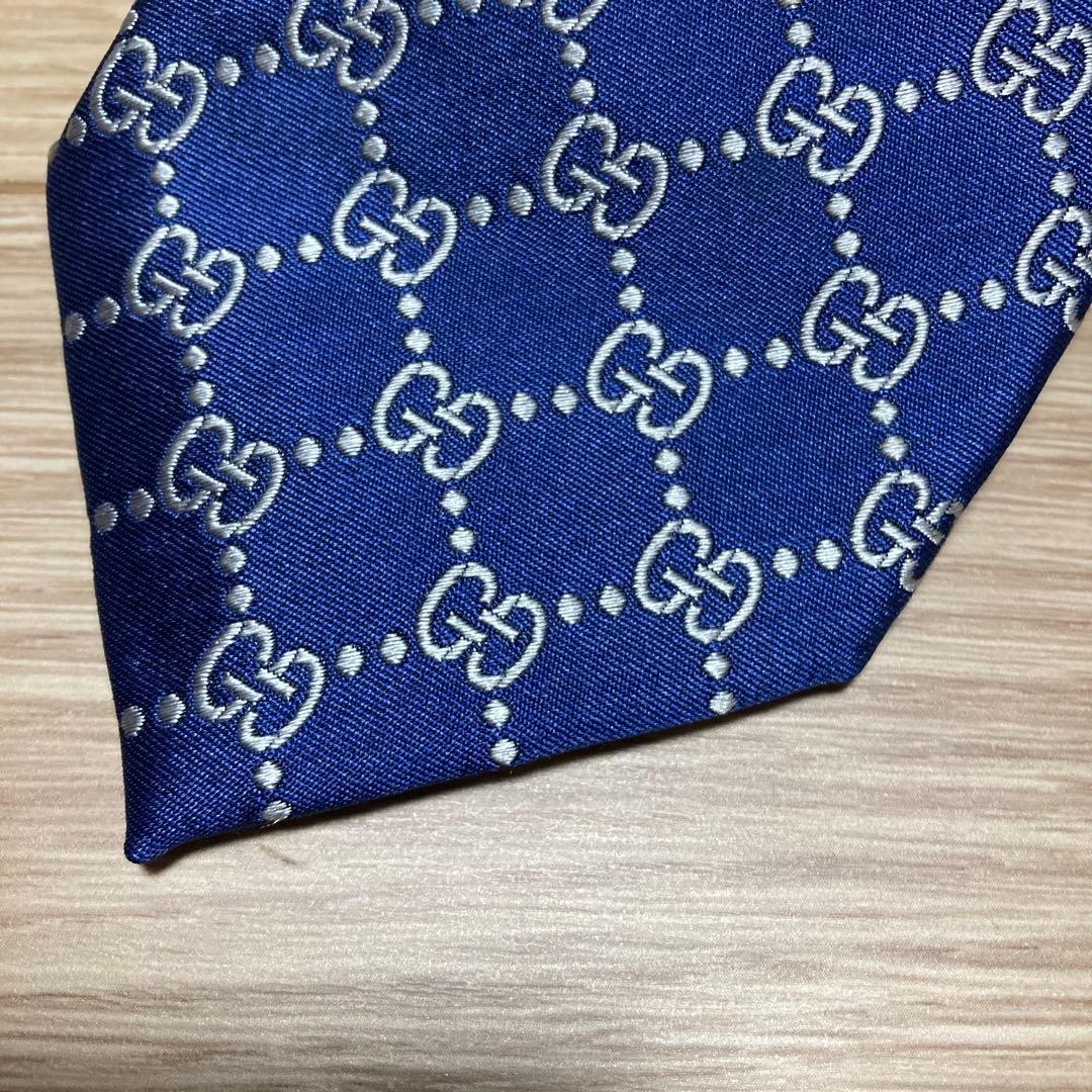 Gucci Silk Tie GG Pattern Interlocking Bee Navy U… - image 4