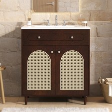 30" Bathroom Vanity with Ceramic Sink, Solid Wood Frame Bathroom Sink Cabinet