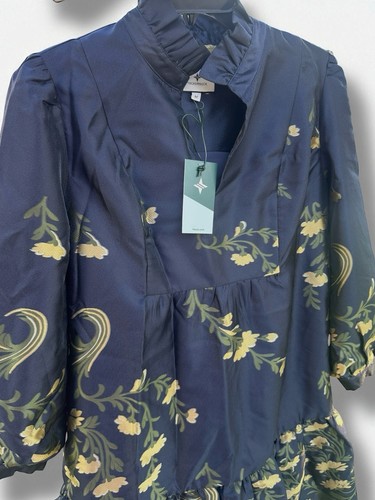 Tuckernuck Jasmine Vine Jacquard Navy Floral Mini Dress Tiered Party M NEW - Picture 8 of 11