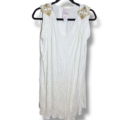 NAGA by MILO Ivory Beaded Dragonfly Shoulder Goddess Tunic Vintage Dress