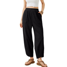 Pantaloni Palazzo Sportivi Donna Gamba Larga Vita Alta Felpato Tasche M Nero