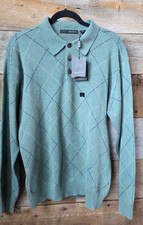 Greg Norman Men  s Golf Sweater Large Green Argyle NWT Shark Logo Pullover