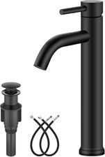 Matte Black Tall Bathroom Sink Faucet with Pop-Up Drain and Single Handle