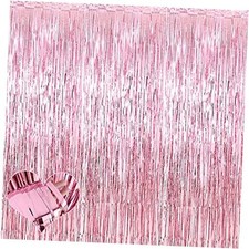 4 Pack Fringe Curtain Backdrop, 3.2Ft x 9.8Ft Metallic Tinsel Foil Fringe Pink