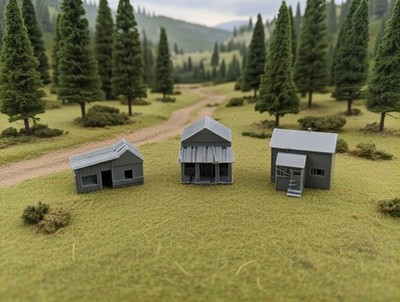3pc Abandoned Houses Run Down Building Set - N Scale 1:160 Trackside Shanty