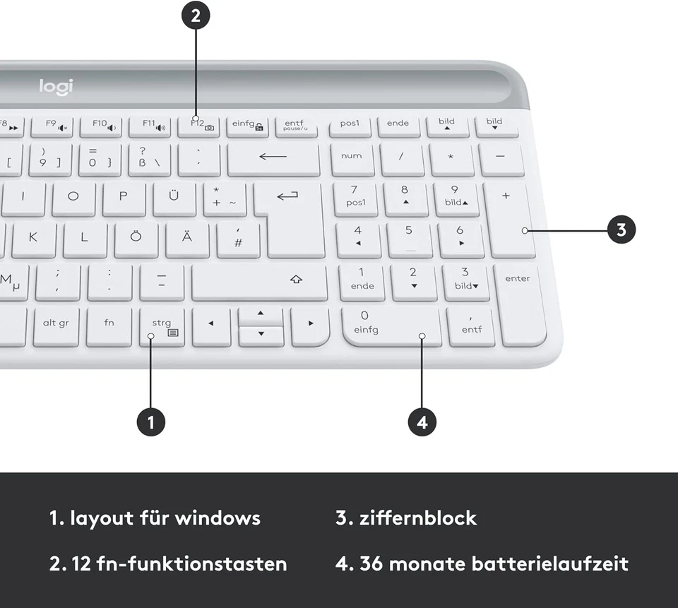 Logitech MK470 Slim Wireless Keyboard & Mouse Combo, QWERTZ German Layout - Whit - Image 4 of 4