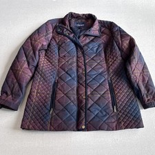 Lands' End Girls Plaid Quilted Jacket Size 14 Purple Blue Polyester