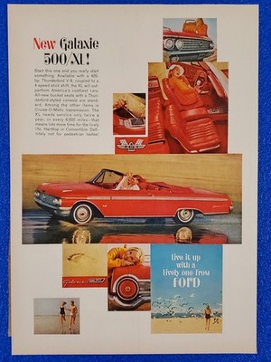 1962 FORD GALAXIE 500 XL ORIGINAL PRINT AD OLD SCHOOL MUSCLE CAR CLASSIC FORD