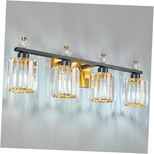 Bathroom Vanity Lights 4-Light Black Gold Modern Crystal Vanity Light Fixtures