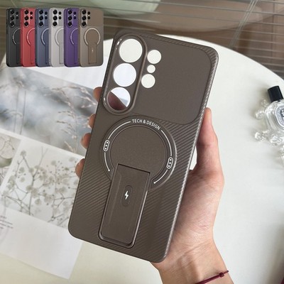 Carbon Fiber Texture Magnetic Stand Case For Samsung Galaxy S26 Ultra S25 FE A17