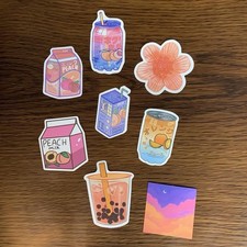 NEW Kawaii Stickers Peach Drinks, Boba Tea, Scrapbooking, Craft Supplies