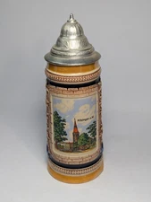 Vintage Original Gerzit Gerz German Beer Stein Pewter Lid 9.5"