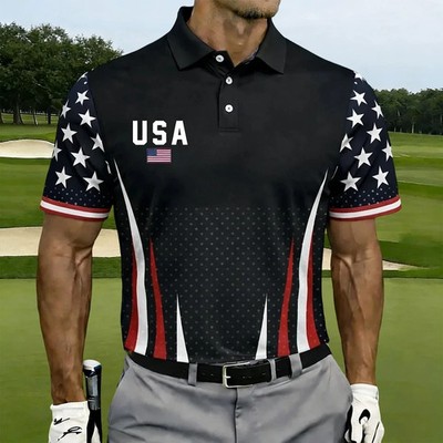 SALE USA Flag Polo Shirt Men's Patriotic 4th of July Independence Day Casual Top