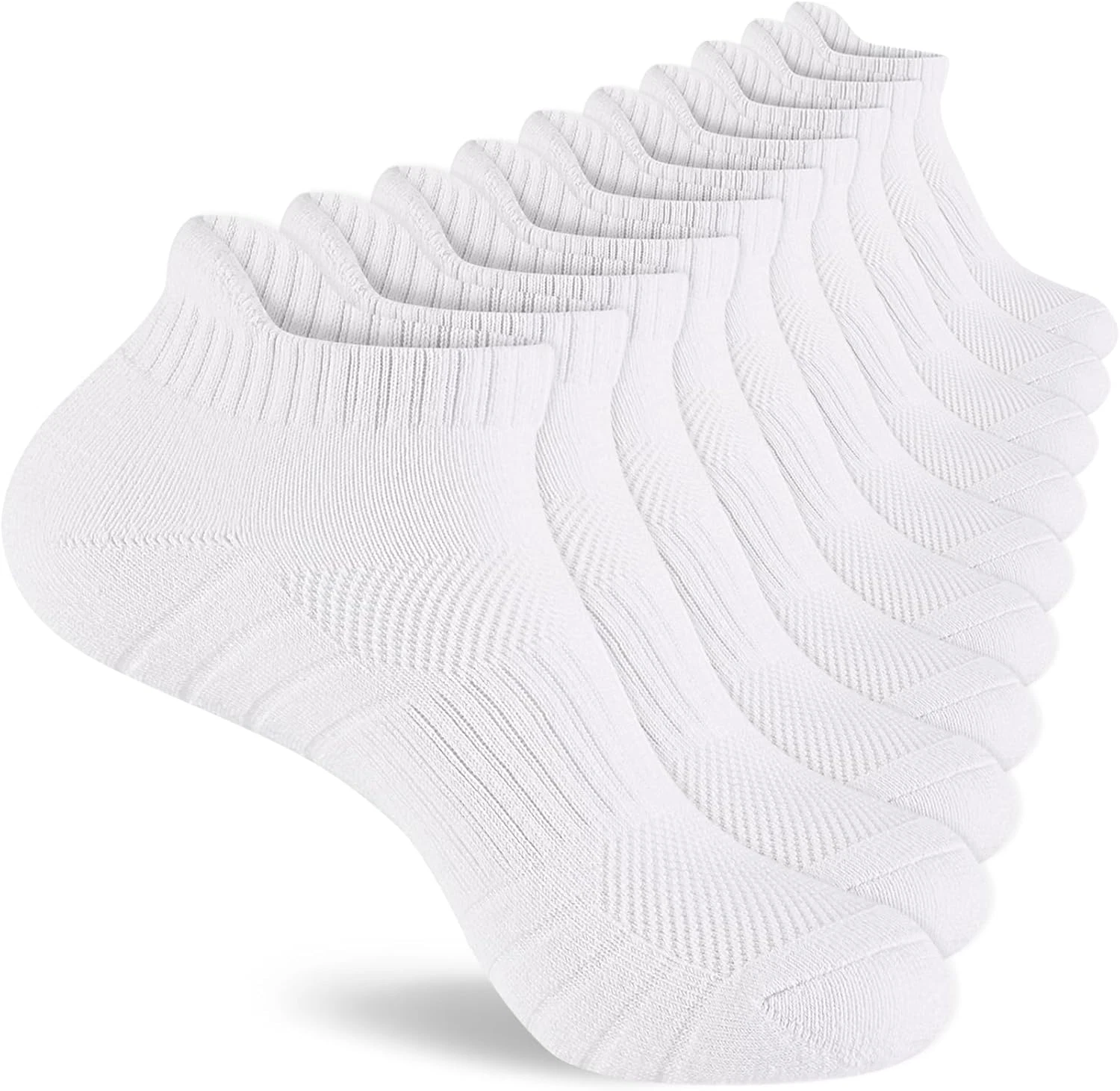 Men'S 100% Cotton Ankle Socks, Athletic Cushioned Running Socks, 6-Pack