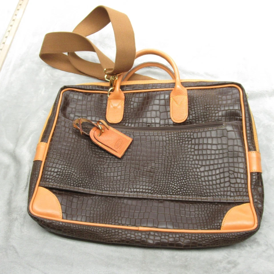 Bolso de Hombro Brics Marrón Cuero de Vaca Pesado Cocodrilo Repujado Bolso Hecho en Italia Foto 2 de 4