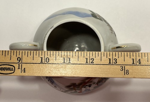 Vintage Japanese Kutani Style Sugar Bowl With Lid & Handles Geisha Nature Scene - Picture 10 of 12