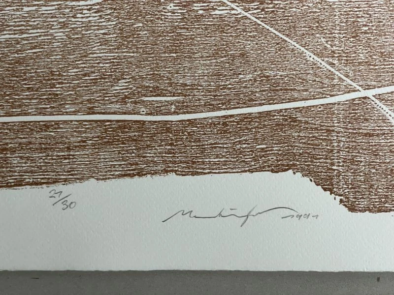 Werner Merzhäuser signierter Farbholzschnitt Komposition abstrakt Aufl. 30 1991 - Bild 3 von 4