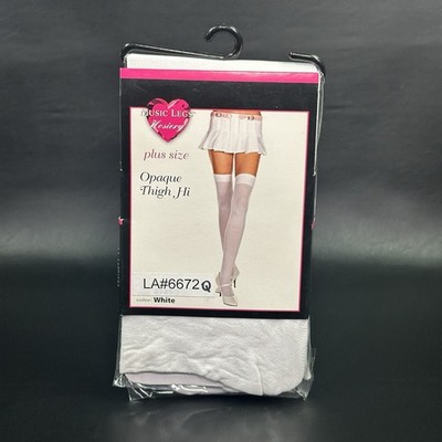 Thigh High Stockings White Opaque Plus Size Halloween Costume Cosplay Rave Dance