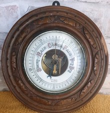 Antique Hand Carved Aneroid Barometer Wall Hanging Weather Instrument