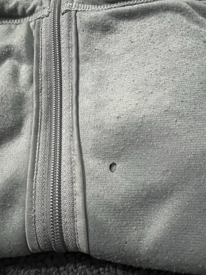 North Face 全拉链连帽衫男式夹克灰色 L 夏尔巴内衬皮革徽标 — 第 4/4 张图片