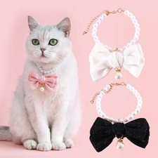 3 Pack Cute Cat Bowtie Collar - Fancy Pet Pearl Collar Necklace Kitten Pearls SM