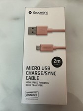 Goldman’s Micro USB Charge/Sync Cable Colour Pink 2m Long BNIB