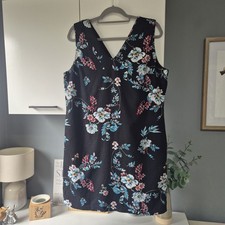 Peacocks Black Floral Print Linen Blend Sleeveless Midi Dress Size 16 VGC
