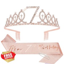 CIEHER 7th Birthday Crown, Sash, Pearl Pin Set