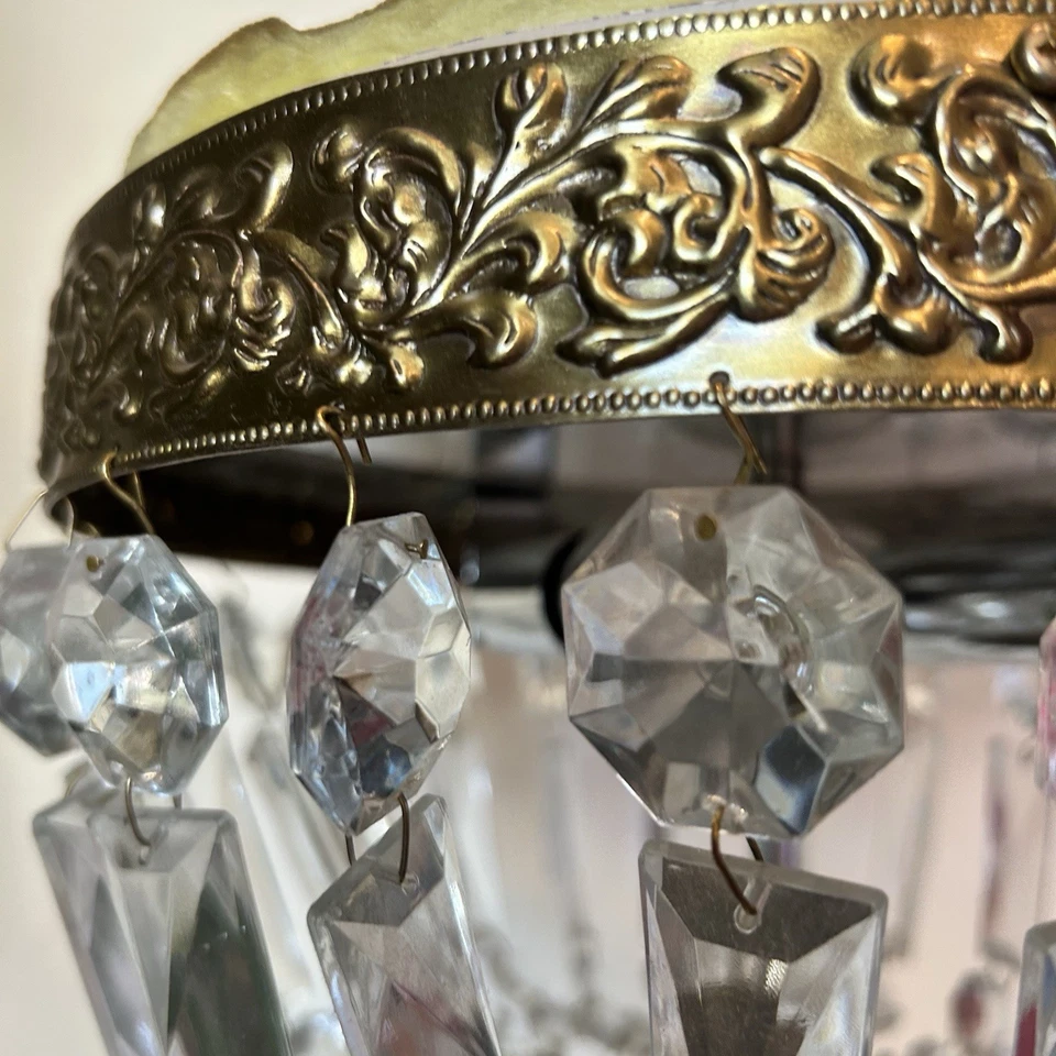 "Luz de techo de cristal vintage de latón de 10"" Hollywood Regency Art Deco" Foto 4 de 4