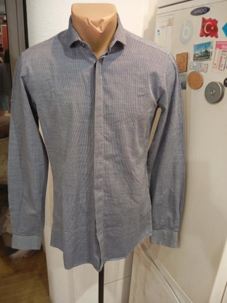 Men DKNY Shirt Grey Cotton 36 / S / 44 #BOH7