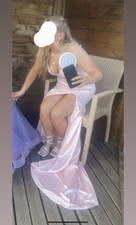 Pink Sleeveless Satin prom dress with Lace Bodice and Train