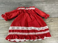 Vintage Handmade Baby Doll Dress Red With White Lace Long Sleeve 8  Long