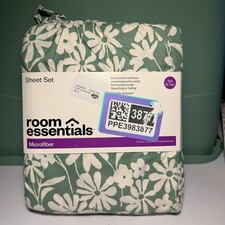 Twin / XL Twin Sheet Set Microfiber Room Essentials BRAND NEW Green W/ Flowers